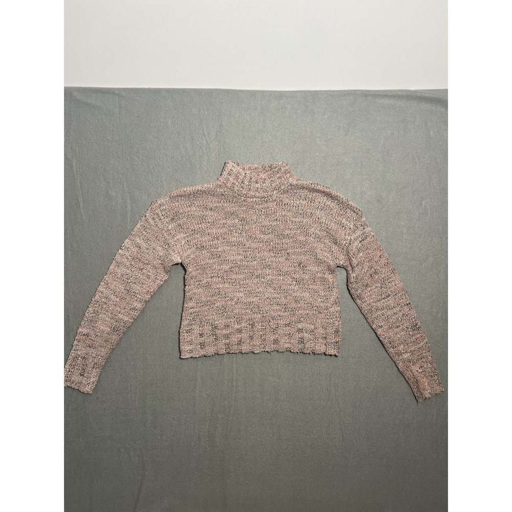 SO Goods for Life Women's XS Pink Gray Marl Mock Neck Cropped Knit Sweater
